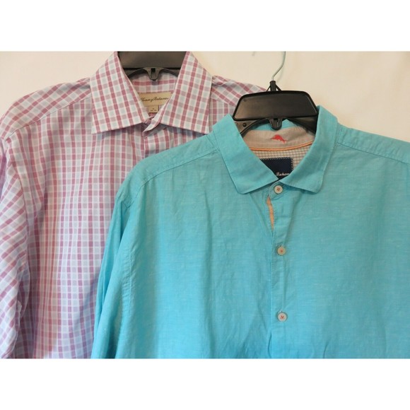 Tommy Bahama Lot 2 Linen/Cotton Blend L/S Button Down Shirt Men Sz L-Sz 16 34-35 - Picture 6 of 12